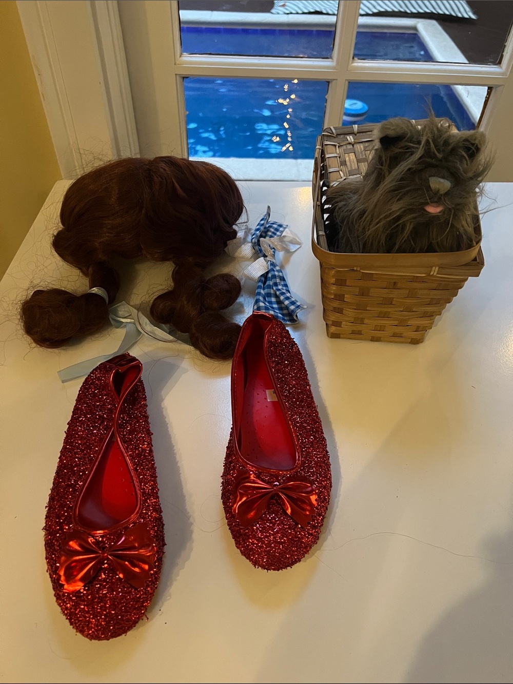 Women’s Red Glitter Ballet Flats with Bow Accent